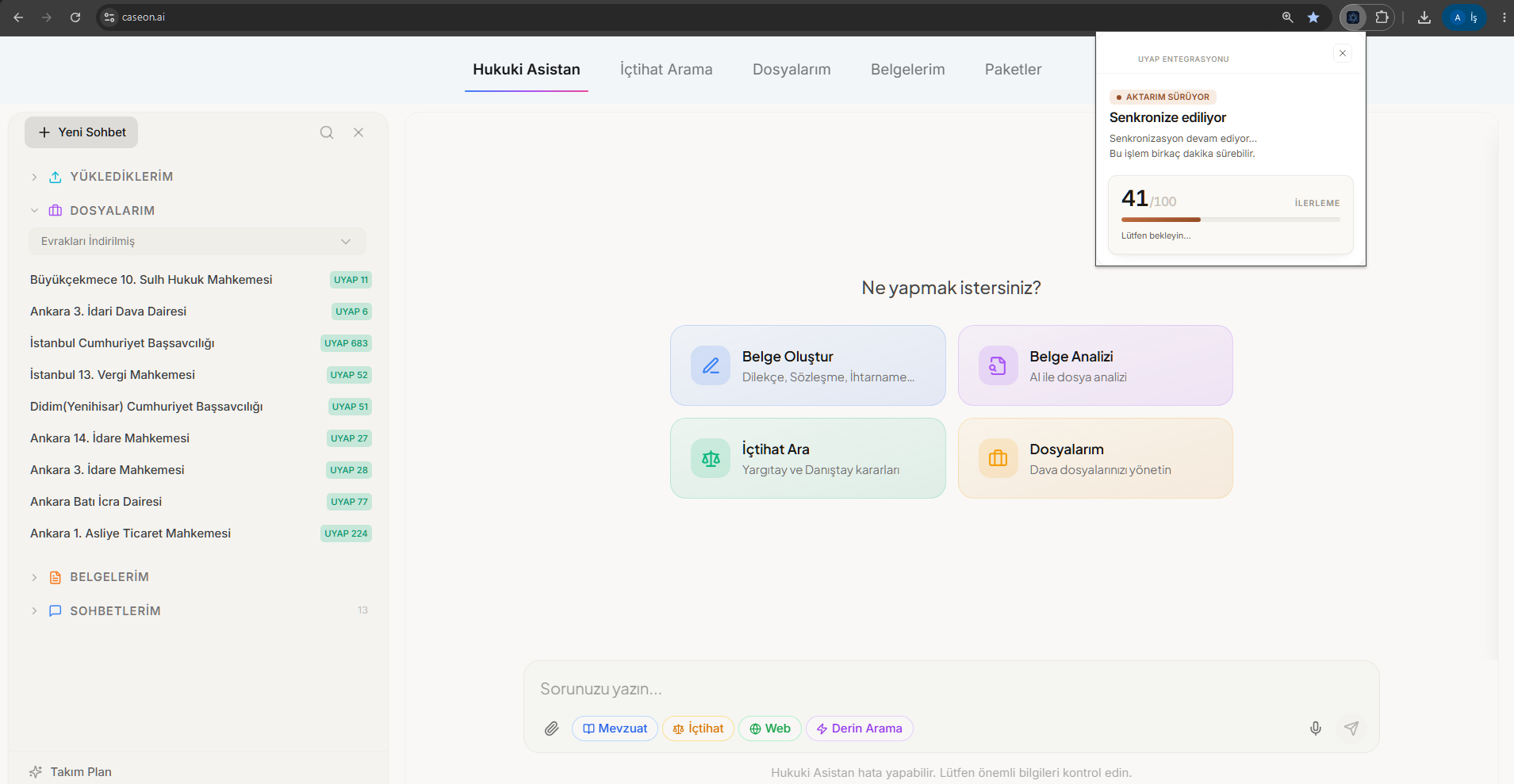 caseon.ai UYAP Entegrasyonu — Otomatik senkronizasyon
